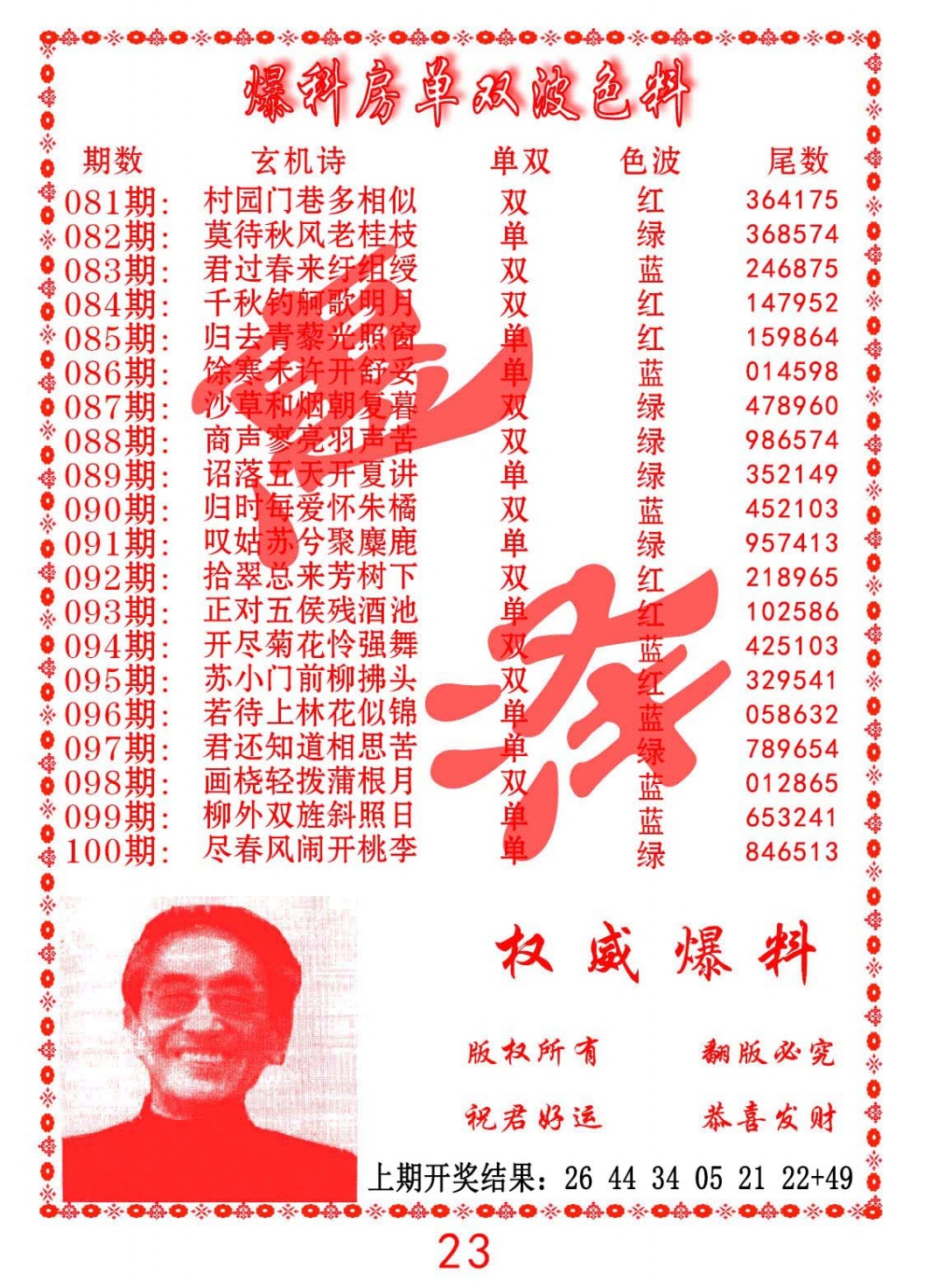 090期爆料房单双波色料[图]